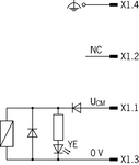 Plano del cableado<br>Diagrama del circuito de conexión de la tensión de servicio del solenoide, conector S1. En cada CEM ya hay integrado un diodo de indicación libre.